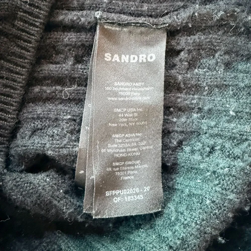 Sandro Contrast Stripe Cable Knit V-Neck Sweater in Navy White & Yellow Size 4 - Picture 11 of 15